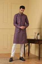 Thumbnail for Purple Lucknowi Threadwork Kurta by Hilo Design - Distacart