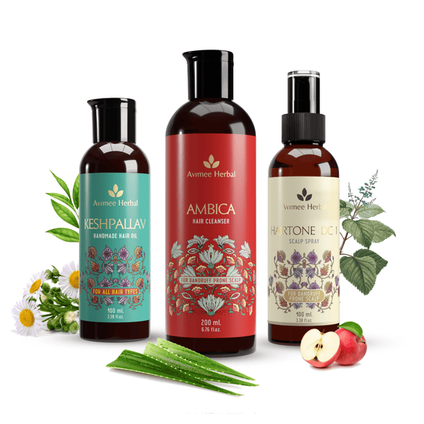 Avimee Herbal Anti Dandruff Kit - Oil, Scalp Spray, and Cleanser, Fights Dandruff & Moisturises Scalp Naturally - Distacart