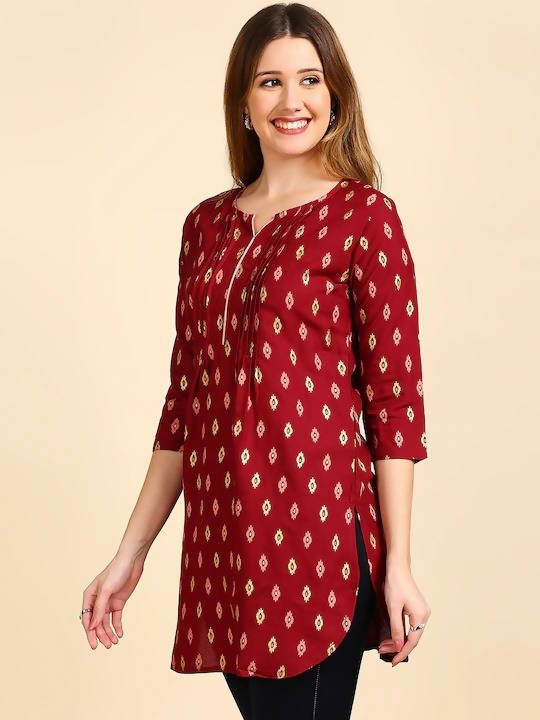 Anubhutee Maroon & Beige Printed Straight Kurta - Distacart
