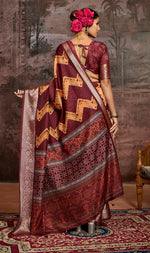 Thumbnail for Joban Fashion Maroon Art Silk With Fine Viscose Border Ajrak Full Body Print With Soft Finish Saree