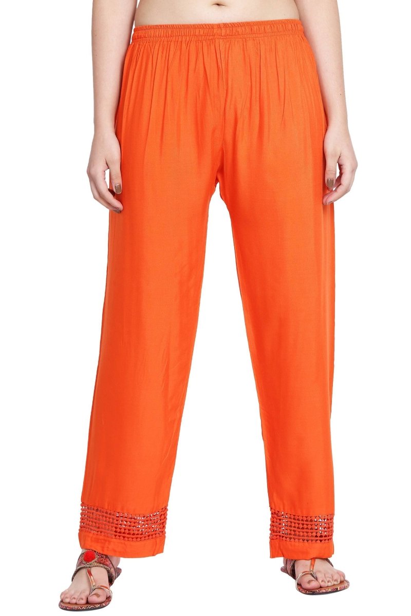 Asmaani Orange Color Plain Lace Palazzo