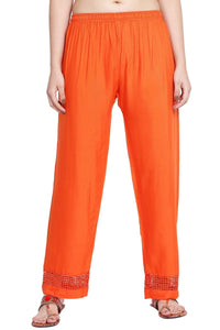 Thumbnail for Asmaani Orange Color Plain Lace Palazzo