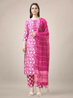 Thumbnail for Jyoti Fashion Women's Pink Rayon Print with Embroidery & Fancy Lace Work Kurta with Trouser & Dupatta - Distacart