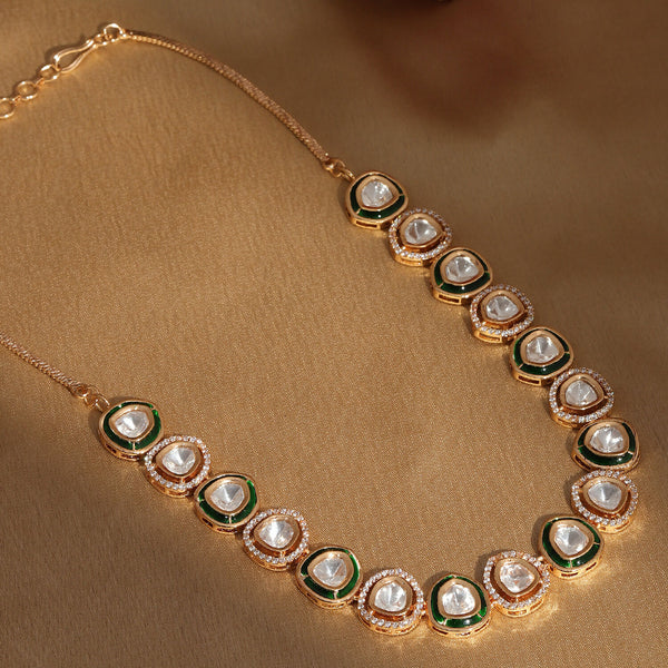 Kundan and Diamond Neckpiece with Meenakari (Gold) - Ruby Raang - Distacart