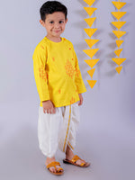 Thumbnail for Lil Drama Janmashtami Yellow Boys Cotton Kurta and White Dhoti Ethnic Set - Distacart