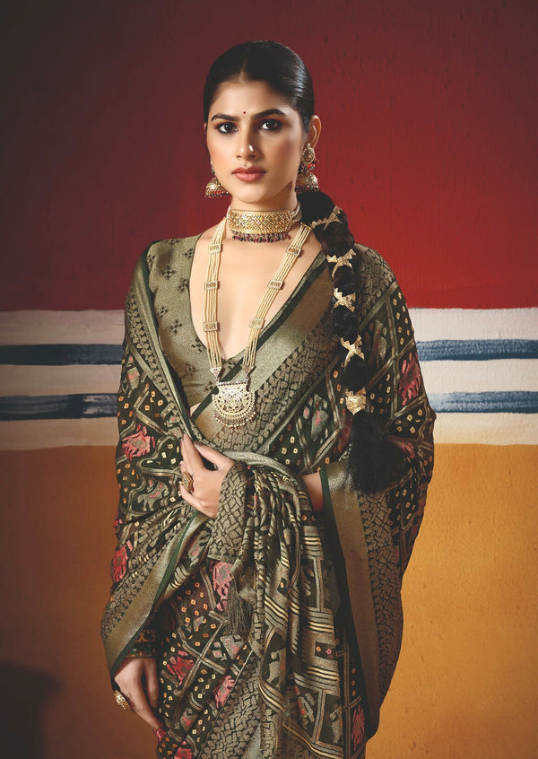 Joban Fashion Green Dull Moss Brasso Saree