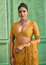 Thumbnail for Joban Fashion Yellow Dull Moss Brasso With Kasab Zari Border Saree & Tassels With Brasso Blouse