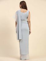 Thumbnail for Light Grey Lycra Solid Ready to Wear Saree with stitched Blouse - Nita - Distacart