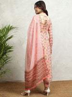 Thumbnail for Vishudh Women Floral Printed Regular Pure Cotton Kurta with Trousers & With Dupatta - Distacart