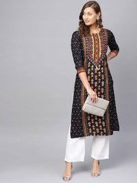 Thumbnail for Anubhutee Black & Orange Printed Straight Kurta - Distacart