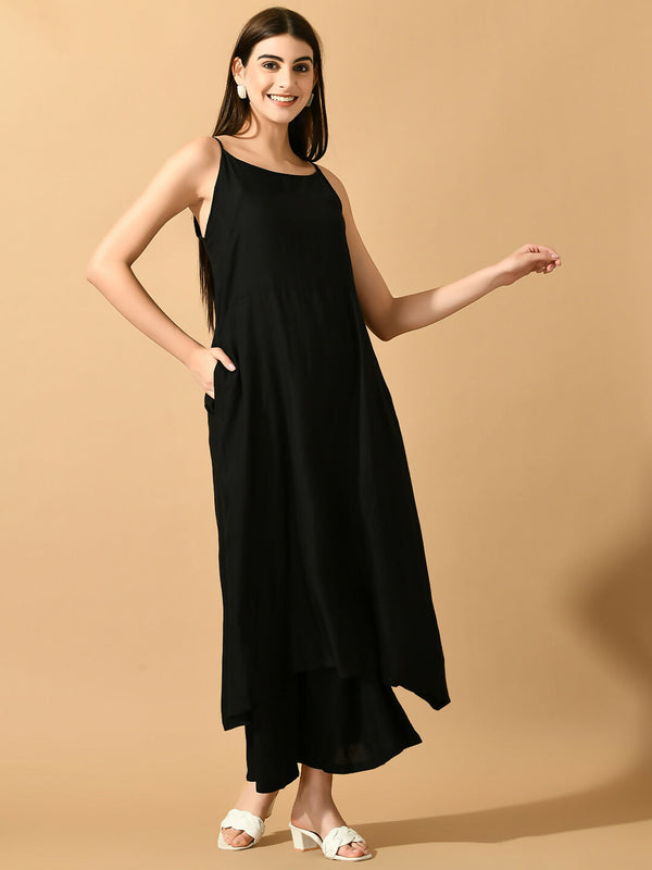 Myshka Women's Black Solid Party Kurta Sets - Distacart