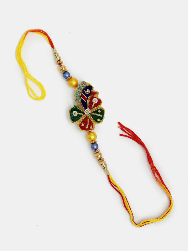 NVR Women & Men Set of 2 Multicolor Thread Work & Beaded Bhaiya Bhabhi Rakhi With Roli Chawal - Distacart