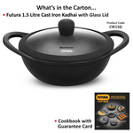 Thumbnail for Hawkins Futura Cast Iron Nonstick Kadai with Glass Lid - Black (CIK15G)
