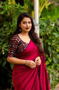 Thumbnail for Red Jute Silk Woven Design Saree with Unstitched Blouse - A2M