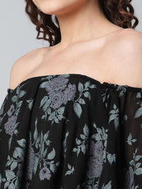 Thumbnail for Ahalyaa Women Crepe Printed Black Dress - Distacart