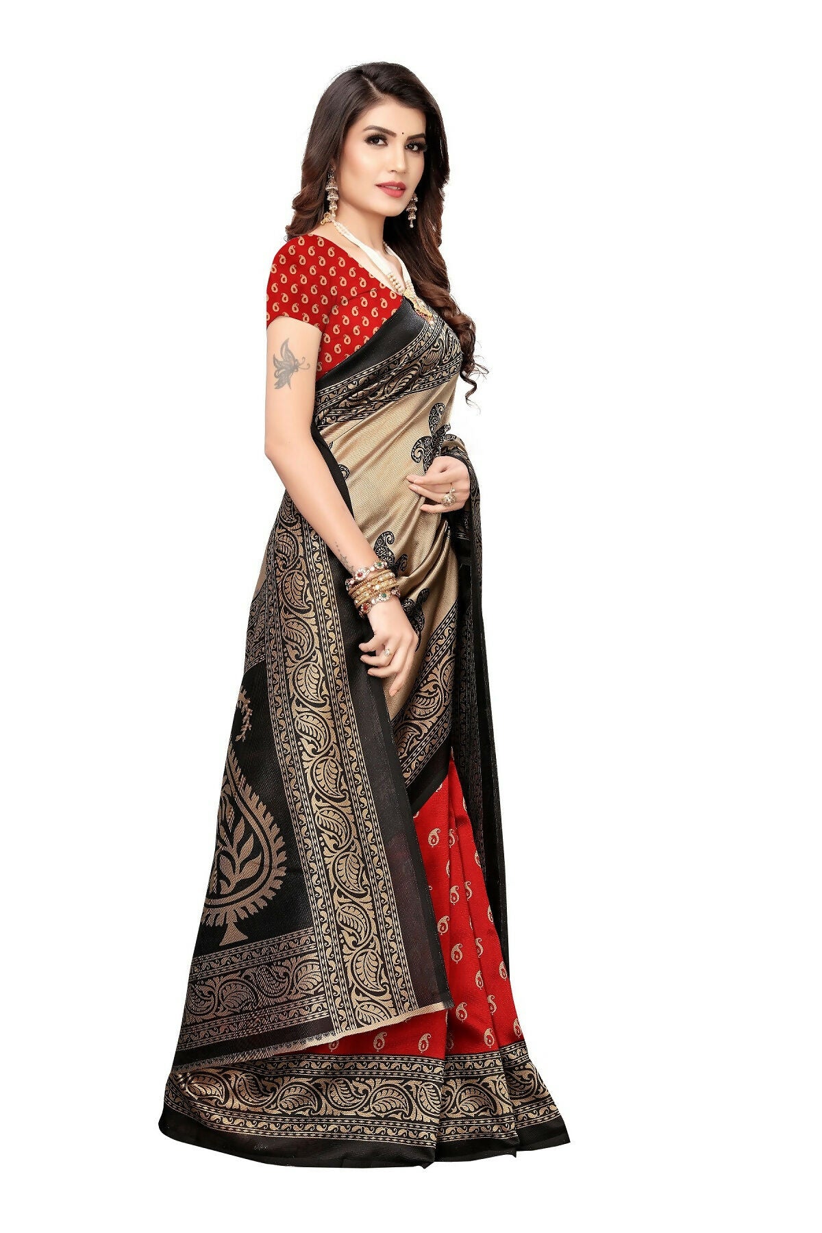 Vamika Red Printed Art Silk Saree - Distacart