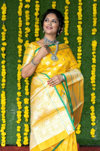Thumbnail for Aastha Fashion Yellow Woven Soft Handloom Silk Saree with Blouse - Distacart