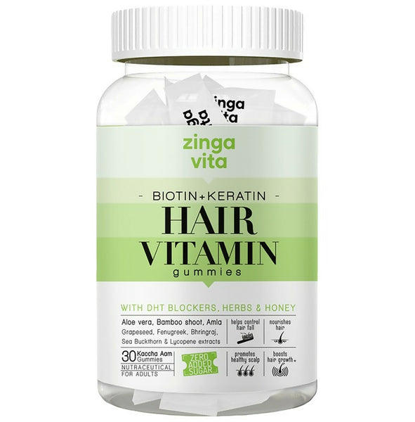 Zingavita Biotin + Keratin Hair Vitamin Kaccha Aam Gummies - Distacart