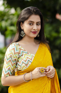 Thumbnail for Mustard Silk Blend Ethnic Motifs Saree with Unstitched Blouse - A2M