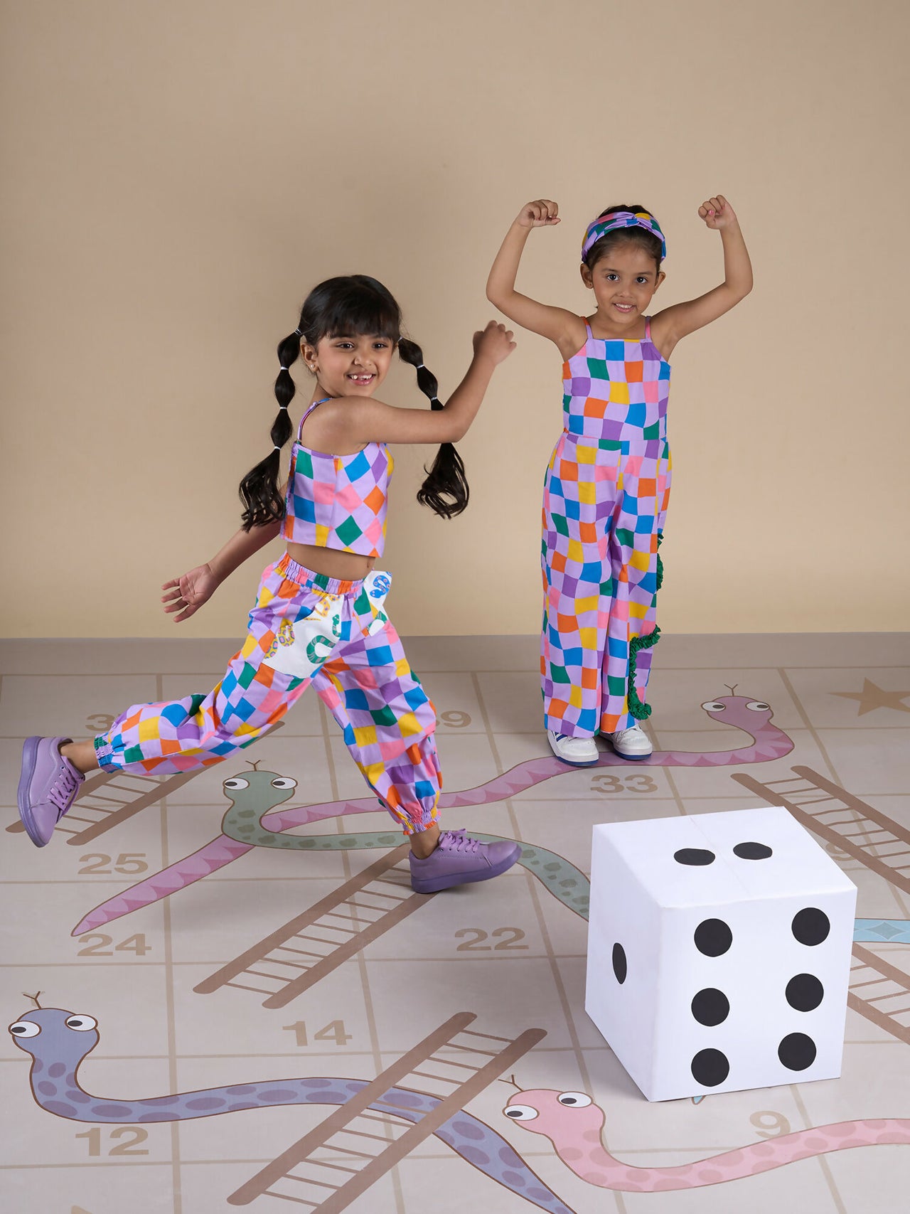Snakes and Ladders Girls Multi Color Rotary Print Top and Pant Set from Siblings Collection - Distacart