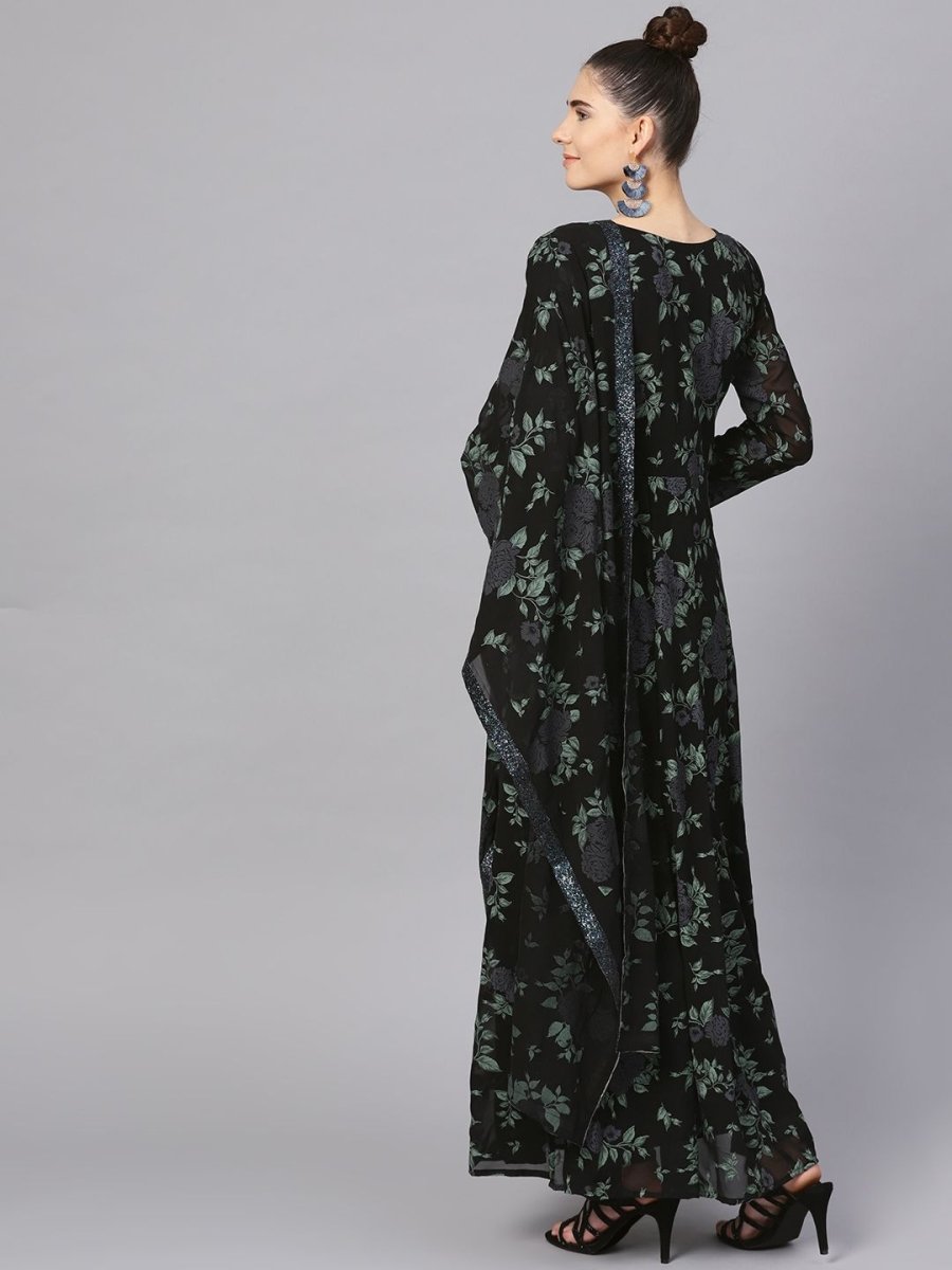 Ahalyaa Black Georgette Anarkali Kurta With Dupatta