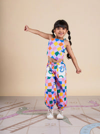 Thumbnail for Snakes and Ladders Girls Multi Color Rotary Print Top and Pant Set from Siblings Collection - Distacart