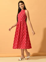 Thumbnail for Myshka Women's Pink Fit and Flare Party Dress - Distacart