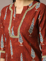 Thumbnail for Myshka Women's Rust Printed Cotton Straight Party Kurta Set - Distacart