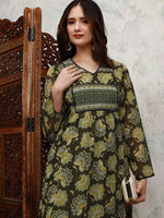 Thumbnail for Vishudh Floral Printed V-Neck Lace & Gathered Detail A-Line Kurta - Distacart