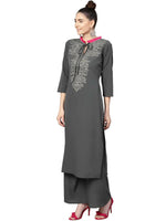 Thumbnail for Ahalyaa Grey Crepe Printed Kurta Palazzo Set With Dupatta - Distacart