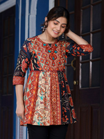 Thumbnail for Juniper Women's Multi Colored Ethnic Motif Printed Cotton Peplum Tunic - Distacart