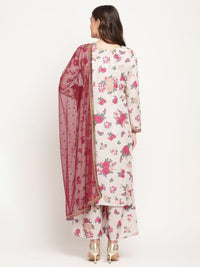 Thumbnail for Ahalyaa Women Beige Floral Printed Regular Gotta Patti Kurta with Palazzos & With Dupatta