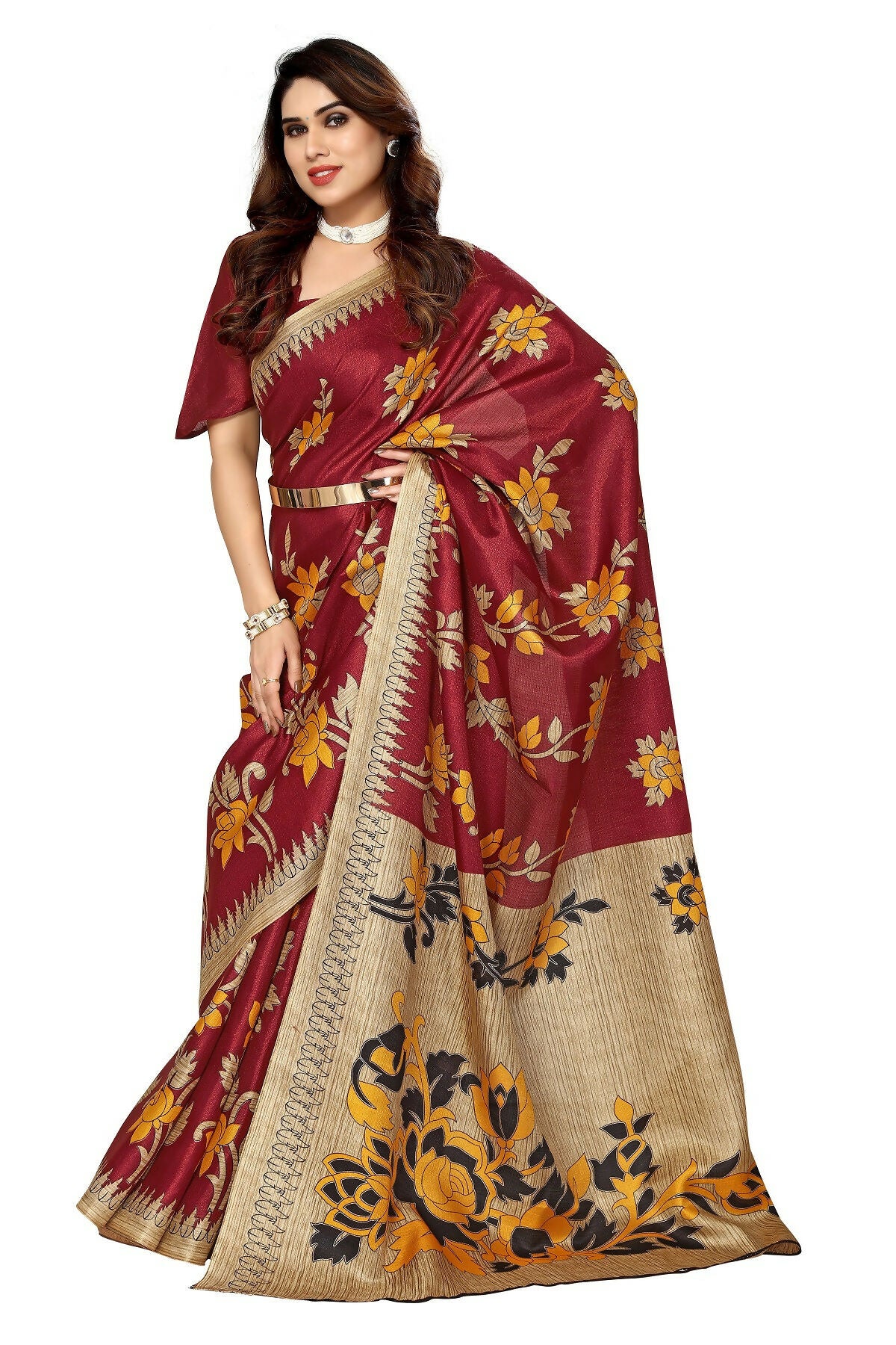 Vamika maroon Printed Art Silk Saree - Distacart