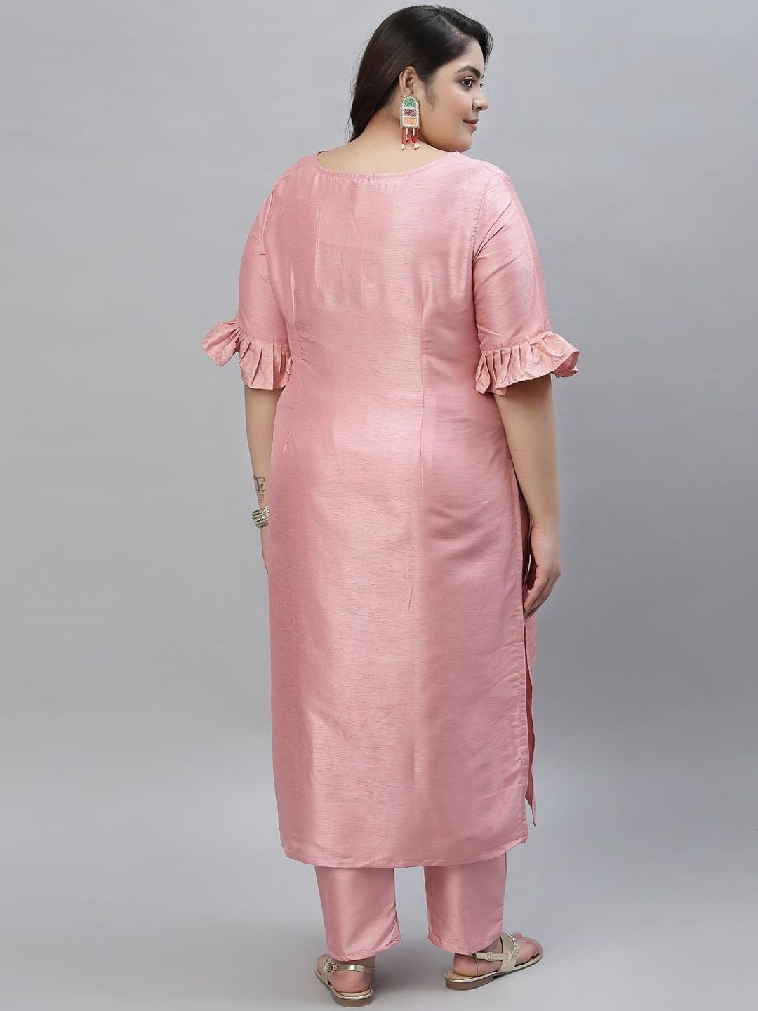 Sztori V-Neck Bell Sleeves Straight Kurta With Trousers - Distacart