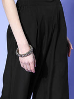 Thumbnail for Ahalyaa Women Black Colour Crepe Printed Top Palazzo Set - Distacart