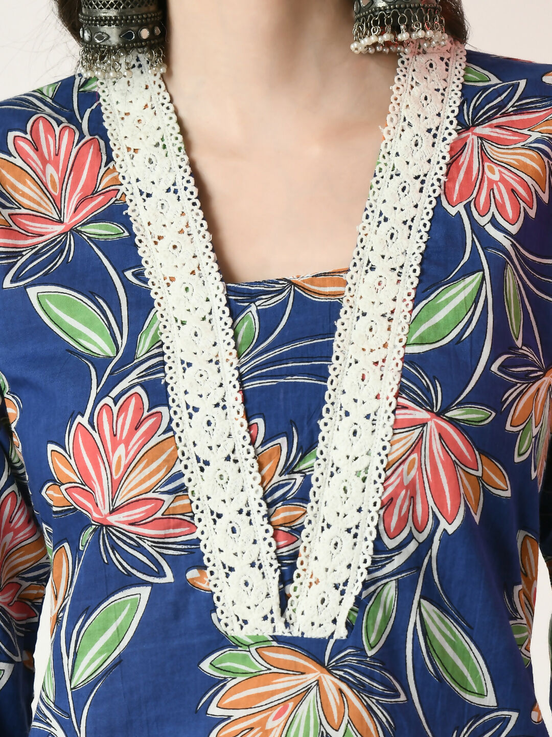 Myshka Women's Blue Printed Kurta With Trousers - Distacart