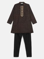 Thumbnail for Ahalyaa Black Crepe Gold Pigment Print Kids Kurta Churidar Set For Boys - Distacart