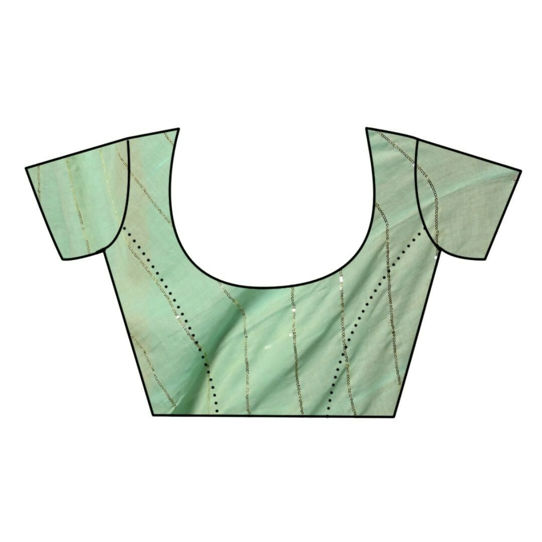 Very Much Indian Designer Mul Cotton Handloom Saree with Sequins - Sea Green - Distacart