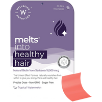 Thumbnail for Wellbeing Nutrition Melts into Healthy Hair Biotin 10,000mcg Tropical Watermelon Disintegrating Strip Sugar Free - Distacart