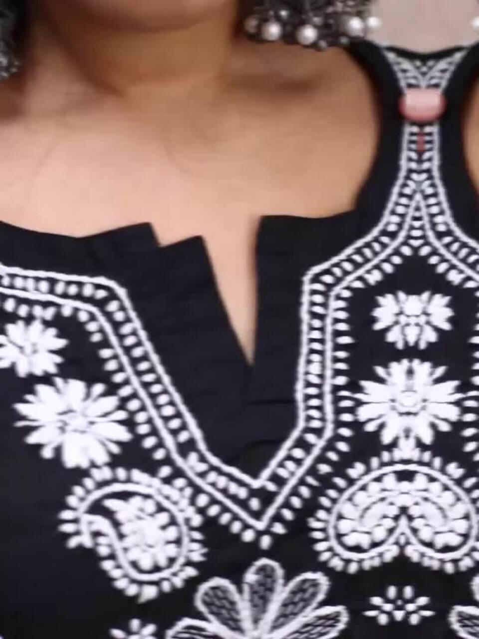 ADA Women Sustainable Black & White Paisley Chikankari Hand Embroidered Straight Kurta - Distacart