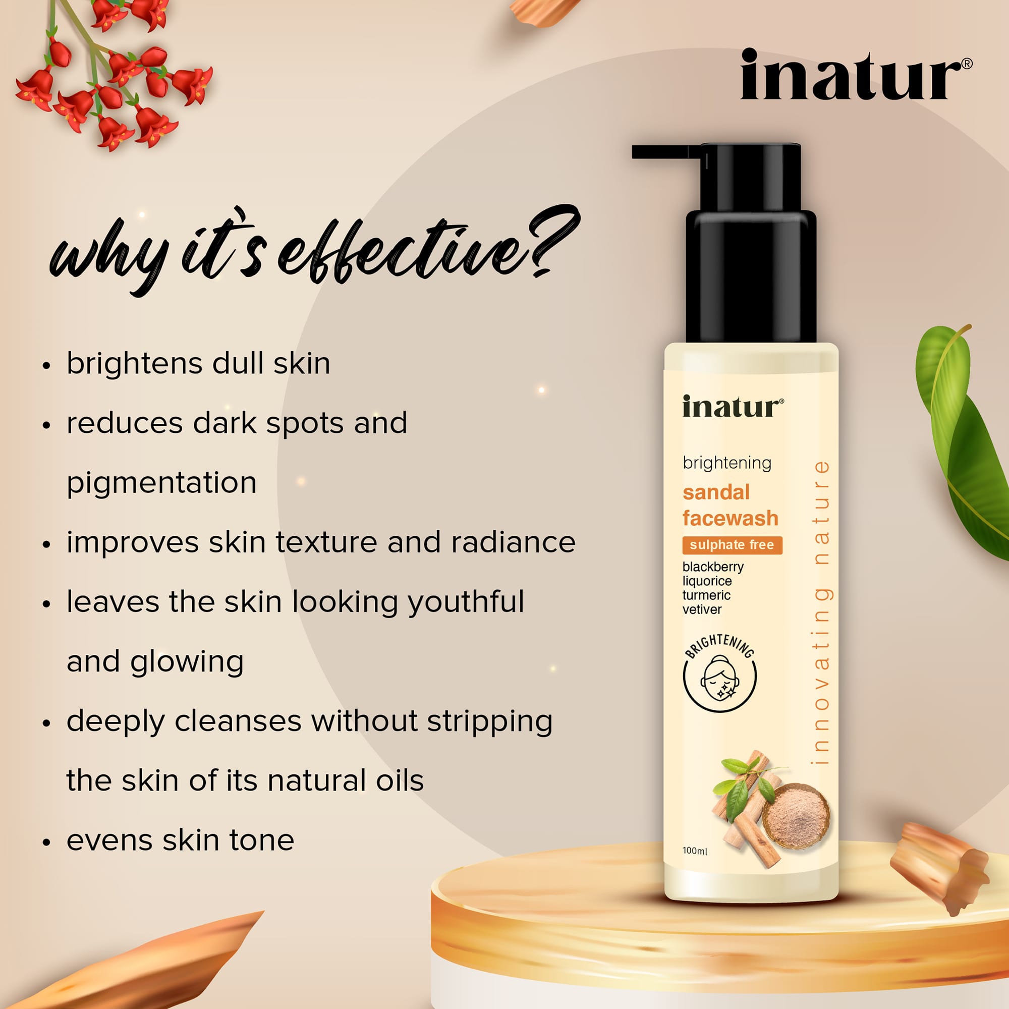 Inatur Sandal Fairness Face Wash - Distacart