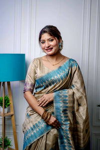 Thumbnail for Aastha Fashion Blue Thread Woven Handloom Tussar Silk Saree with Blouse - Distacart