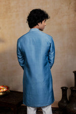 Thumbnail for Falling Raw Silk Blue Varnika Kurta Set By Hilo Design