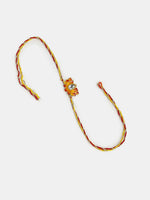Thumbnail for NVR Women & Men Set of 2 Peach Lotus Shape Kundan Stone-Studded & Beaded Bhaiya Bhabhi Rakhi With Roli Chawal - Distacart