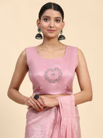 Thumbnail for Pink Satin Solid Ready to wear Saree with stitched Blouse - Vanita - Distacart