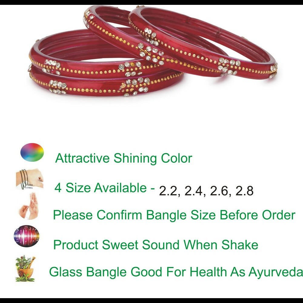 Afast Bridal Wedding & Party Fashionable Colorful Glass Bangle/Kada Set, Pack Of 4 - Red - Distacart
