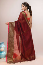 Thumbnail for Joban Fashion Maroon Cotton Blend Handloom Saree