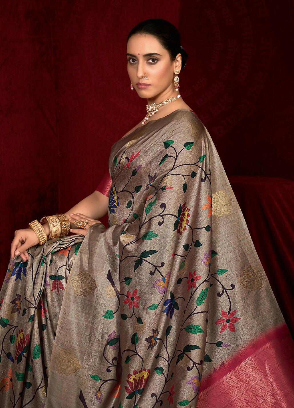 Joban Fashion Multi Color Soft Silk Weaving Fabric With Digital Jamdani Print With Jacquard Rich Pallu & Blouse With Spring Tassels