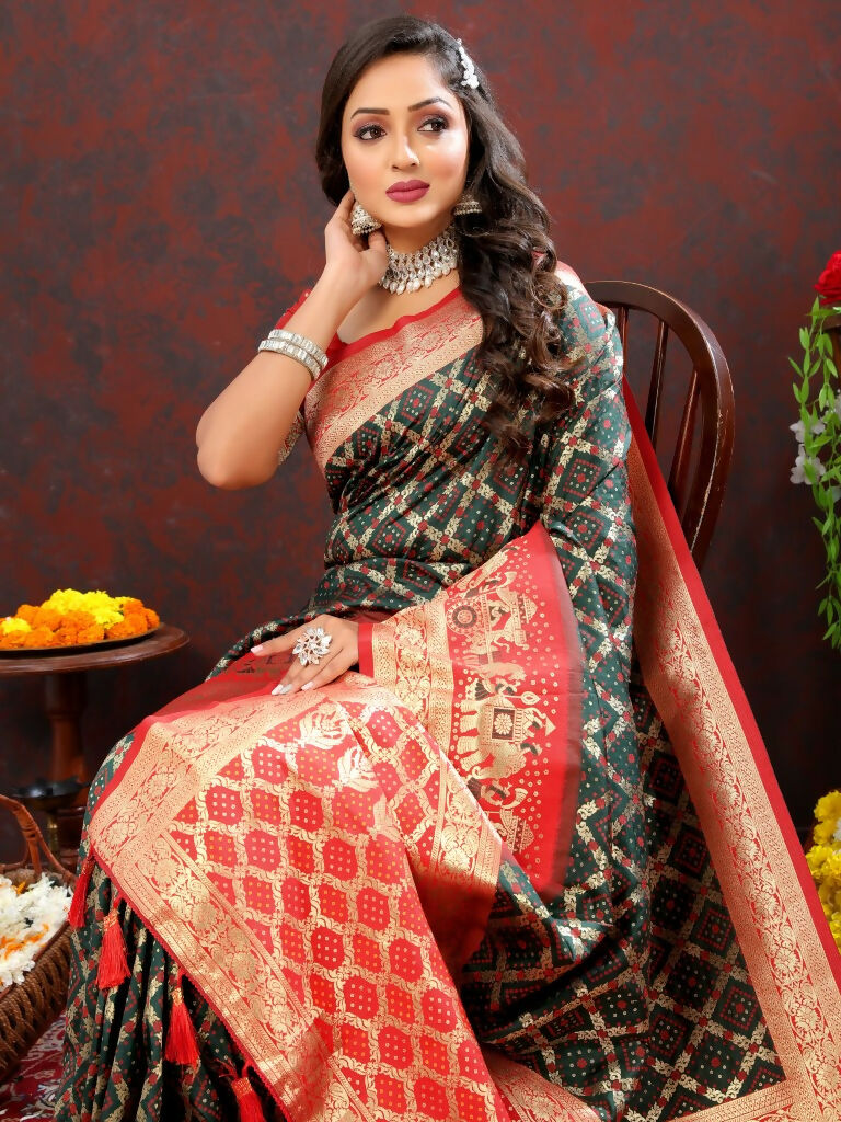 Vastranavya Black Soft Patola Silk With Meenakari Weaving Motifs And Rich Zari Weaving Pallu Saree With Matching Blouse Fabric - Distacart