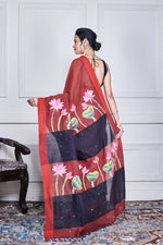 Thumbnail for Morchari Multicolour Cotton Handloom Mirror Work Saree Unstitched Blouse